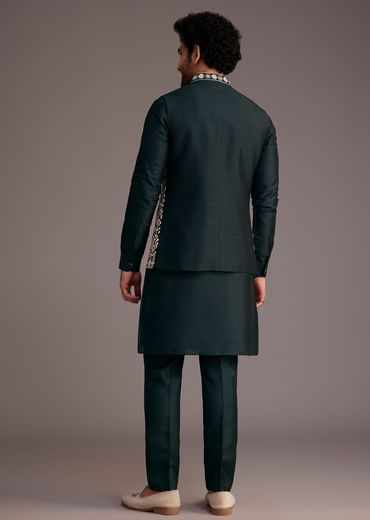 Black Floral Embroidered Jacket Kurta Set