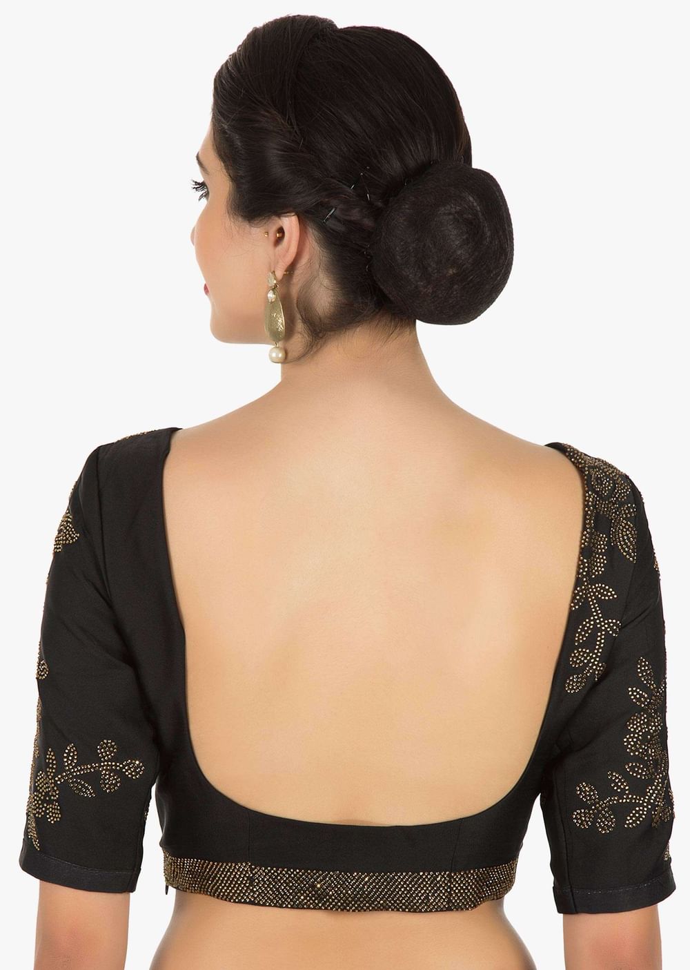 Black georgette saree adorn in kundan embroidery work only on Kalki
