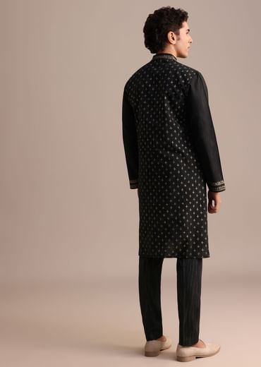 Black Hand Block Print Kurta Set
