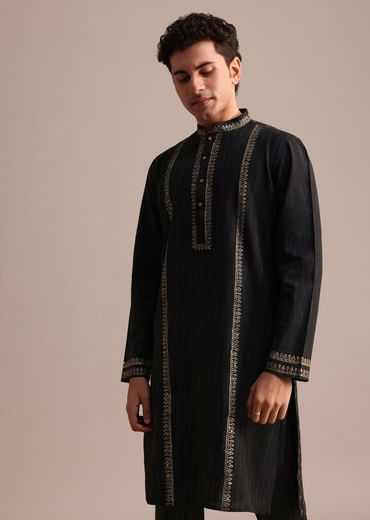 Black Hand Block Print Kurta Set