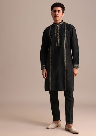 Black Hand Block Print Kurta Set