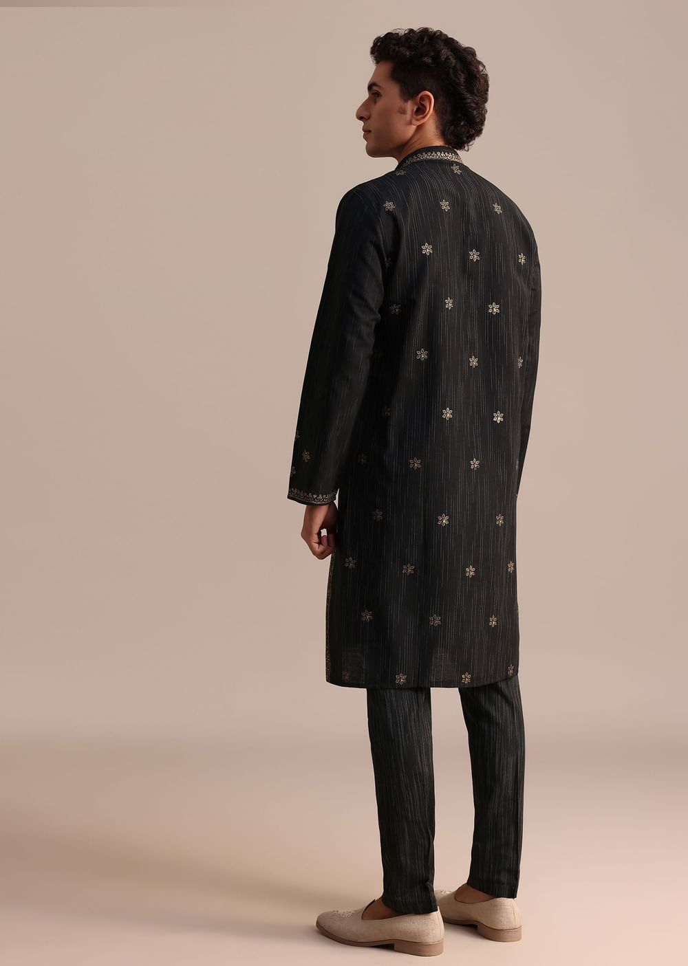 Black Hand Block Printed Kurta Set With Foil Work