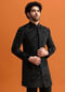 Black Hand Embroidered Velvet Indowestern Set For Men