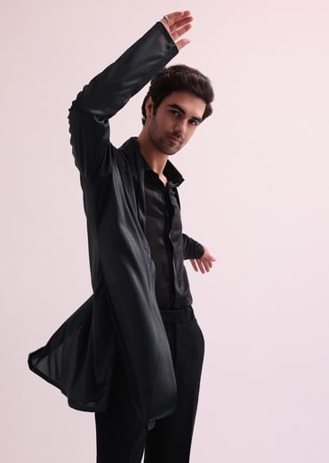 Black Indo Western Lapel Jacket With Shirt And Pant