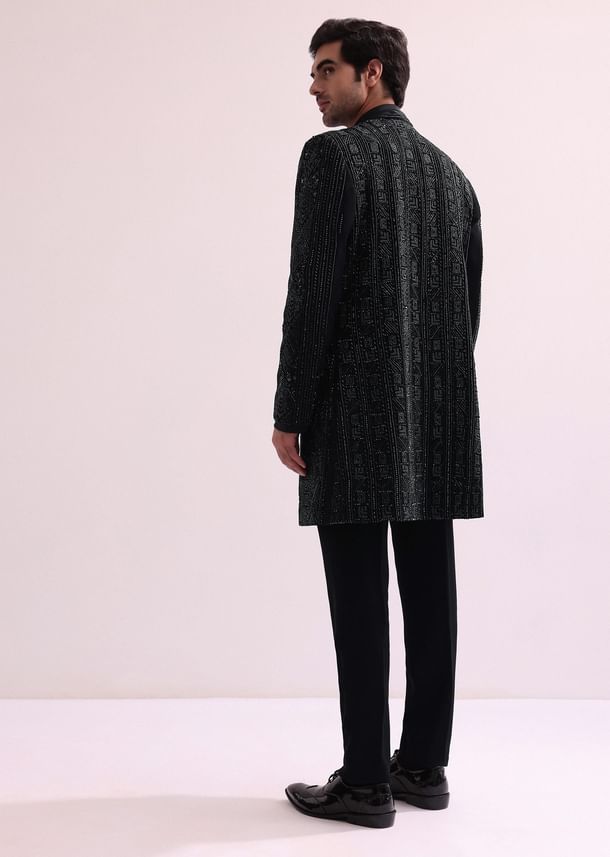 Black Indo Western Lapel Jacket With Shirt And Pant