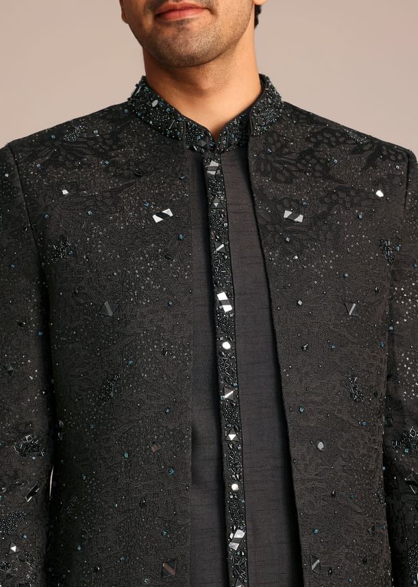 Black Indo Western Set With Mirror Work