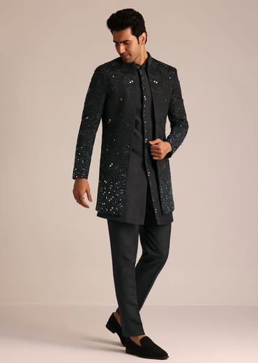 Black Indo Western Set With Mirror Work
