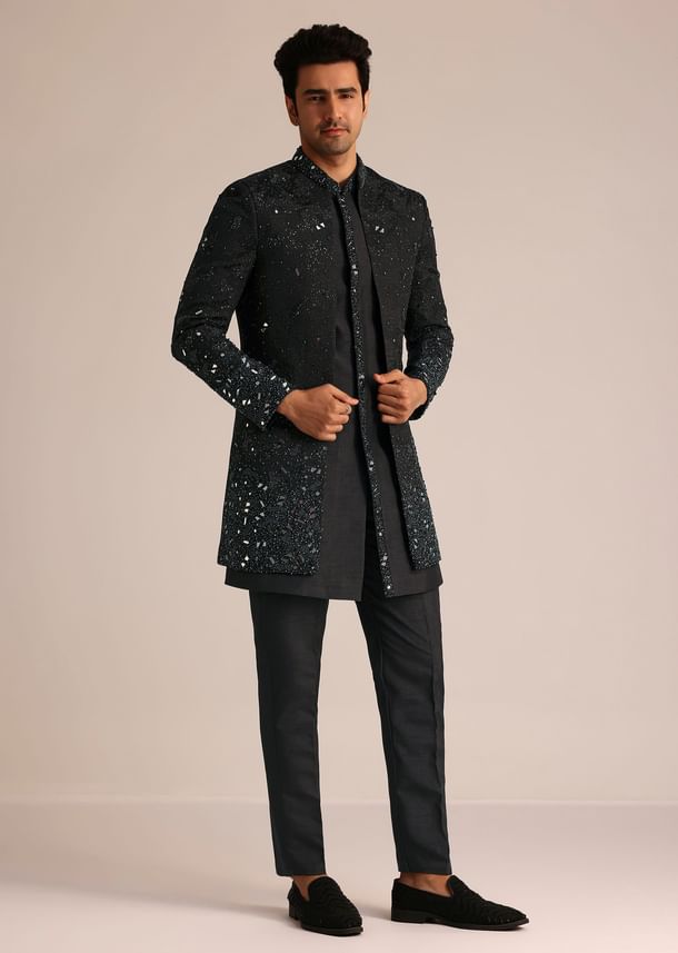 Black Indo Western Set With Mirror Work