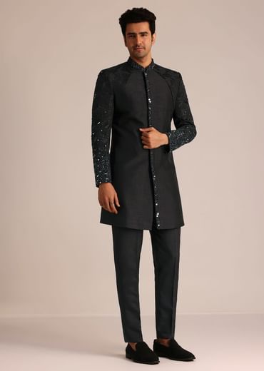 Black Indo Western Set With Mirror Work