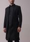 Black Indowestern Achkan Jacket Set In Silk With Moti Embroidery