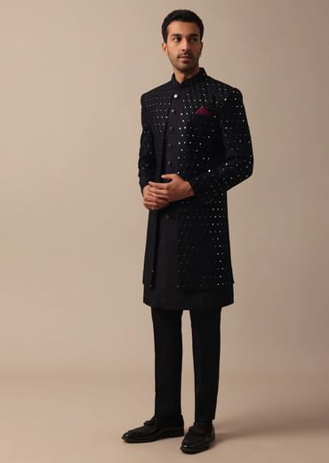 Black Indowestern Adorned With Intricate Mirror Embroidery