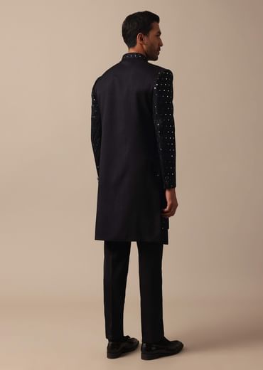 Black Indowestern Adorned With Intricate Mirror Embroidery