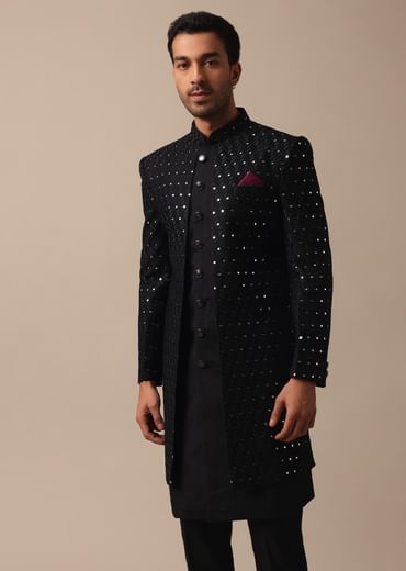 Black Indowestern Adorned With Intricate Mirror Embroidery