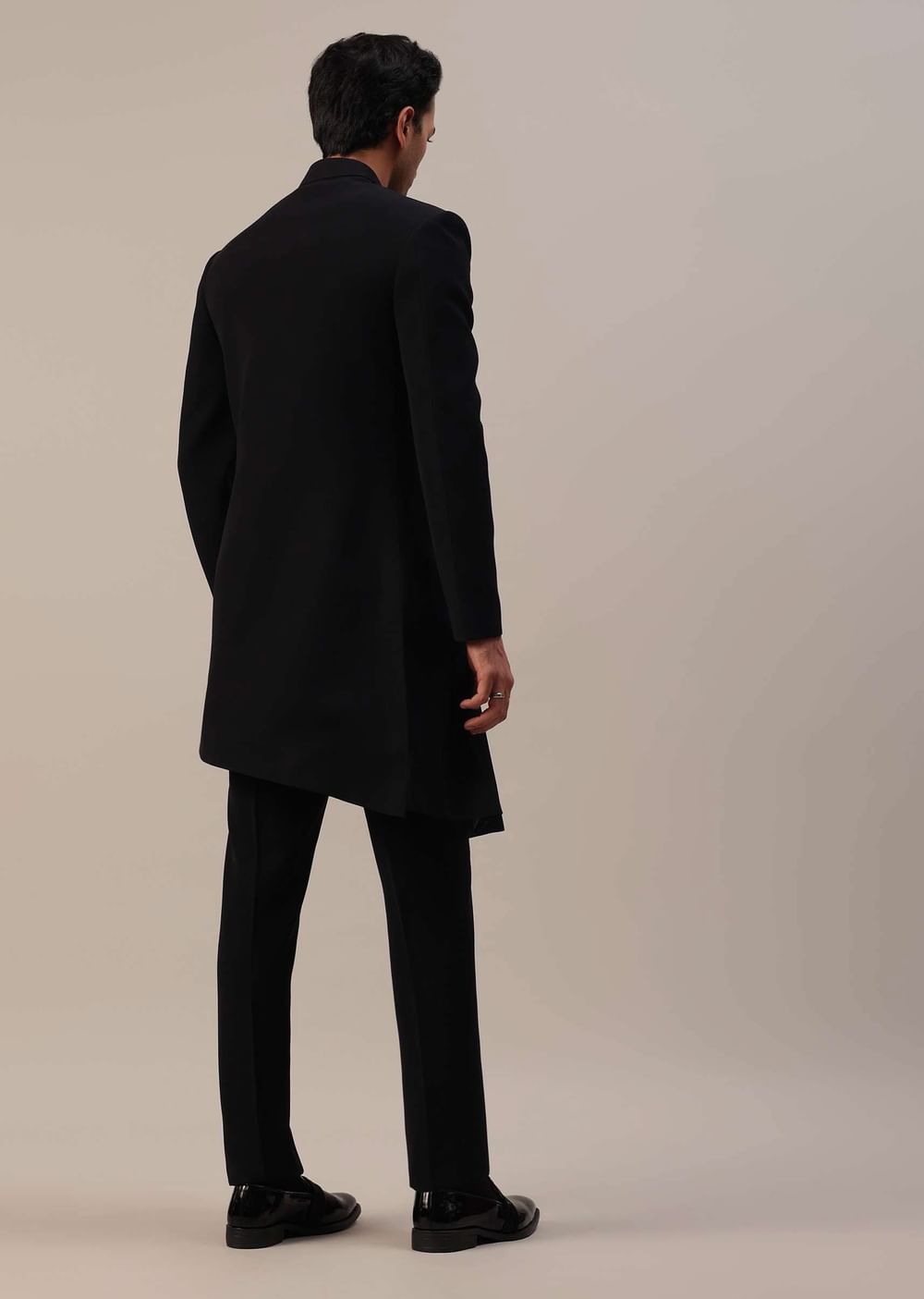 Black Indowestern In Suiting Fabric With Cut Dana Embroidery