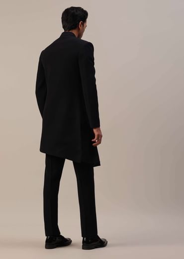 Black Indowestern In Suiting Fabric With Cut Dana Embroidery