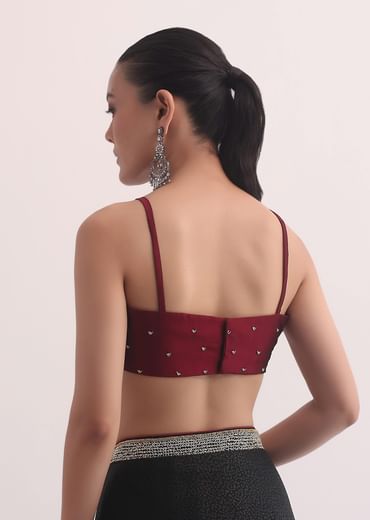 Black Jacquard Saree In Stone Embroidery With Unstitched Blouse
