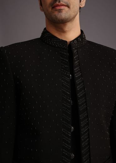 Black Jodhpuri Kurta Set With Handwork