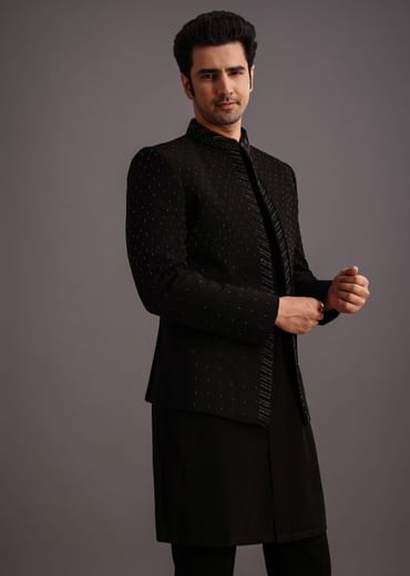 Black Jodhpuri Kurta Set With Handwork