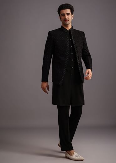 Black Jodhpuri Kurta Set With Handwork