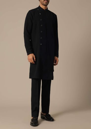 Black Jodhpuri Set With Front Button Detail