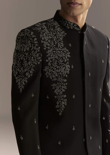 Black Jodhpuri Suit For Men With Heavy Hand Embroidery