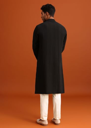 Black Kurta Set With Zipper Closure