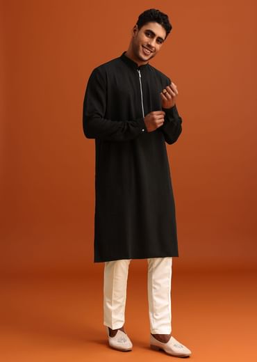 Black Kurta Set With Zipper Closure