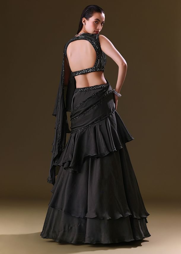 Black Lehenga Choli Set With Attached Dupatta