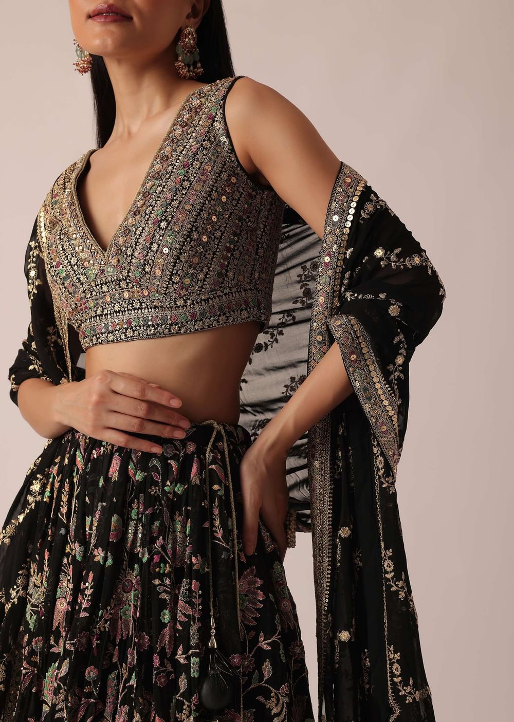 Black Lehenga Set With Sequin Work