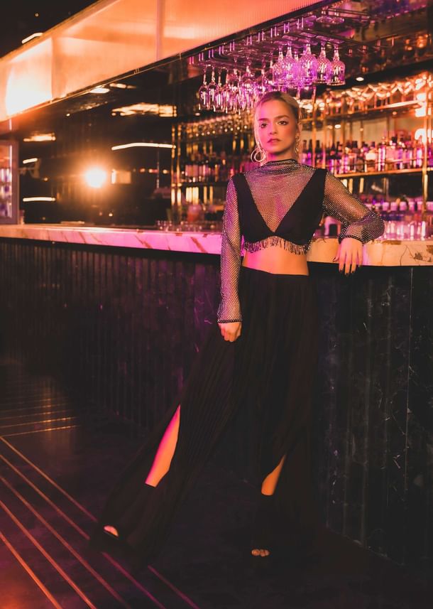 Black Mesh Blouse And Palazzo Set In Satin Black Mesh Blouse And Palazzo Set In Satin