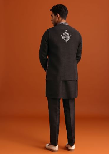 Black Mirror Embellished Jacket And Kurta Set
