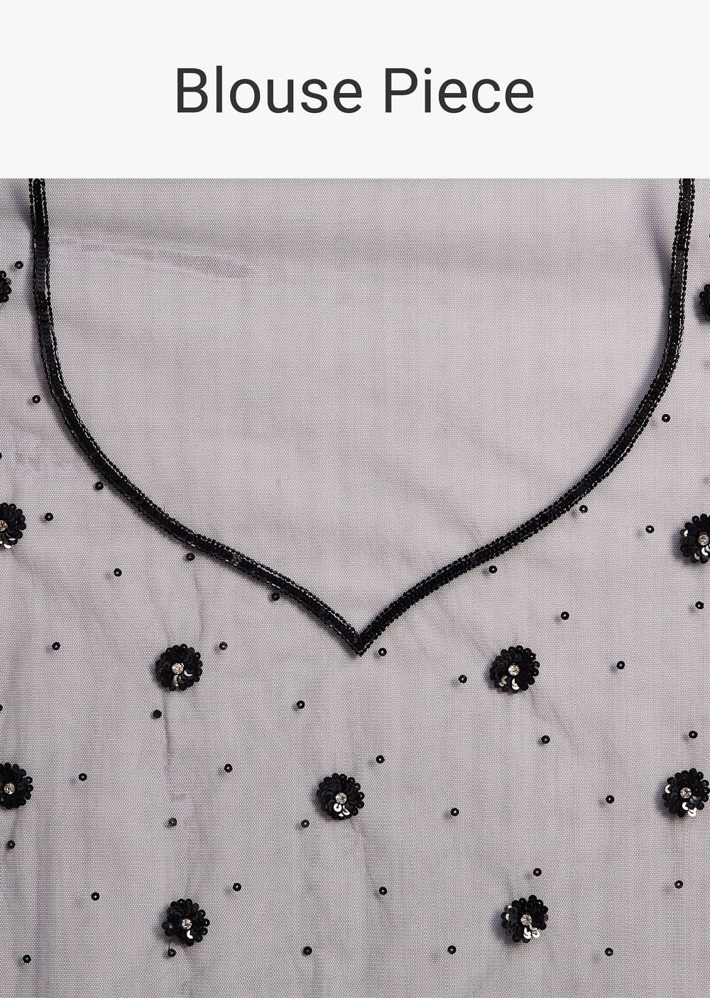 Black Net Embroidered Saree With Cutdana And Sequin Work