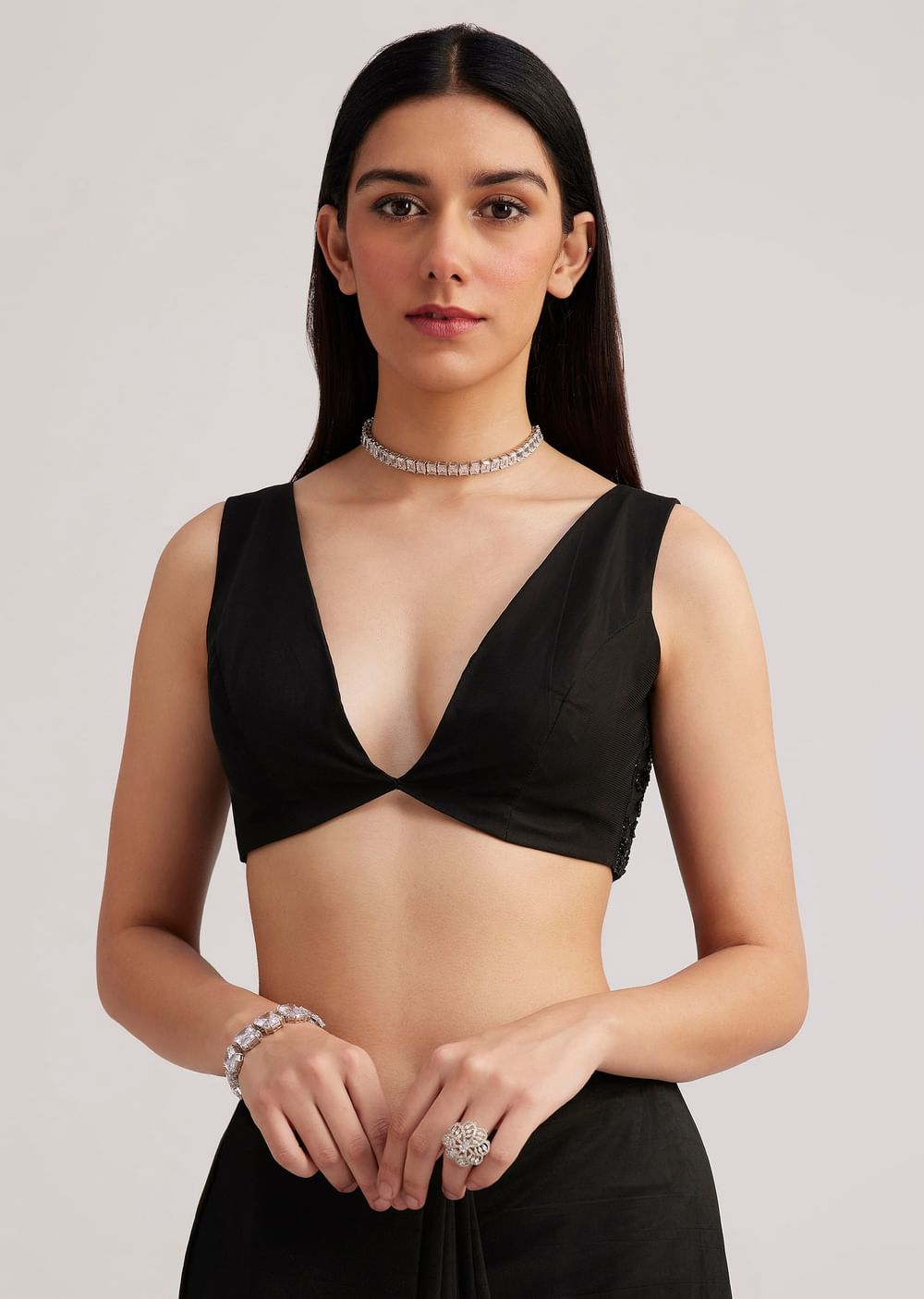 Black Net Heavy Embroidered Saree With Sequins And Stones