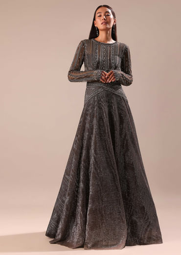 Black Ombre Embroidered Net Gown