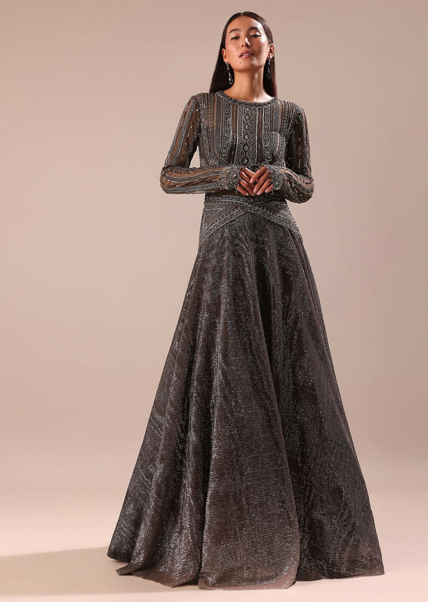 Black Ombre Embroidered Net Gown