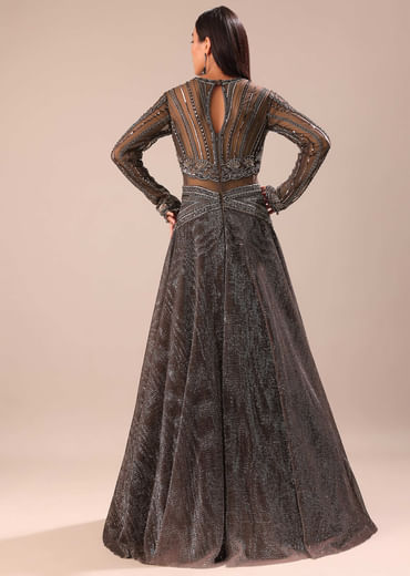 Black Ombre Embroidered Net Gown