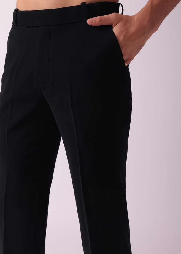 Black Patterned Indowestern Set In Suiting Fabric