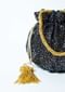 Black Potli Bag In Sequins Fabric With Cut Dana Tassels And Handle By Solasta