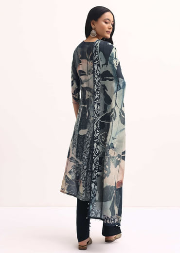 Black Printed Crepe Kurta Set With Dupatta