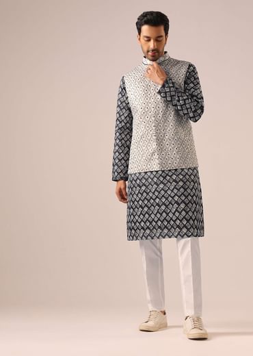 Black Printed Jacket And Kurta Set