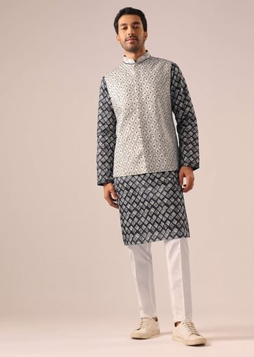 Black Printed Jacket And Kurta Set