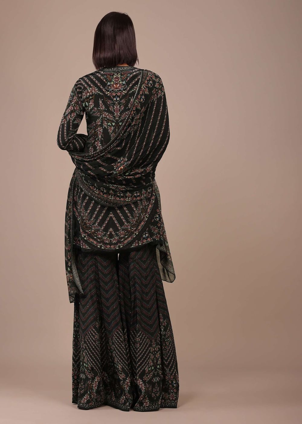Black Printed Sharara Suit With Stone Work In Crepe