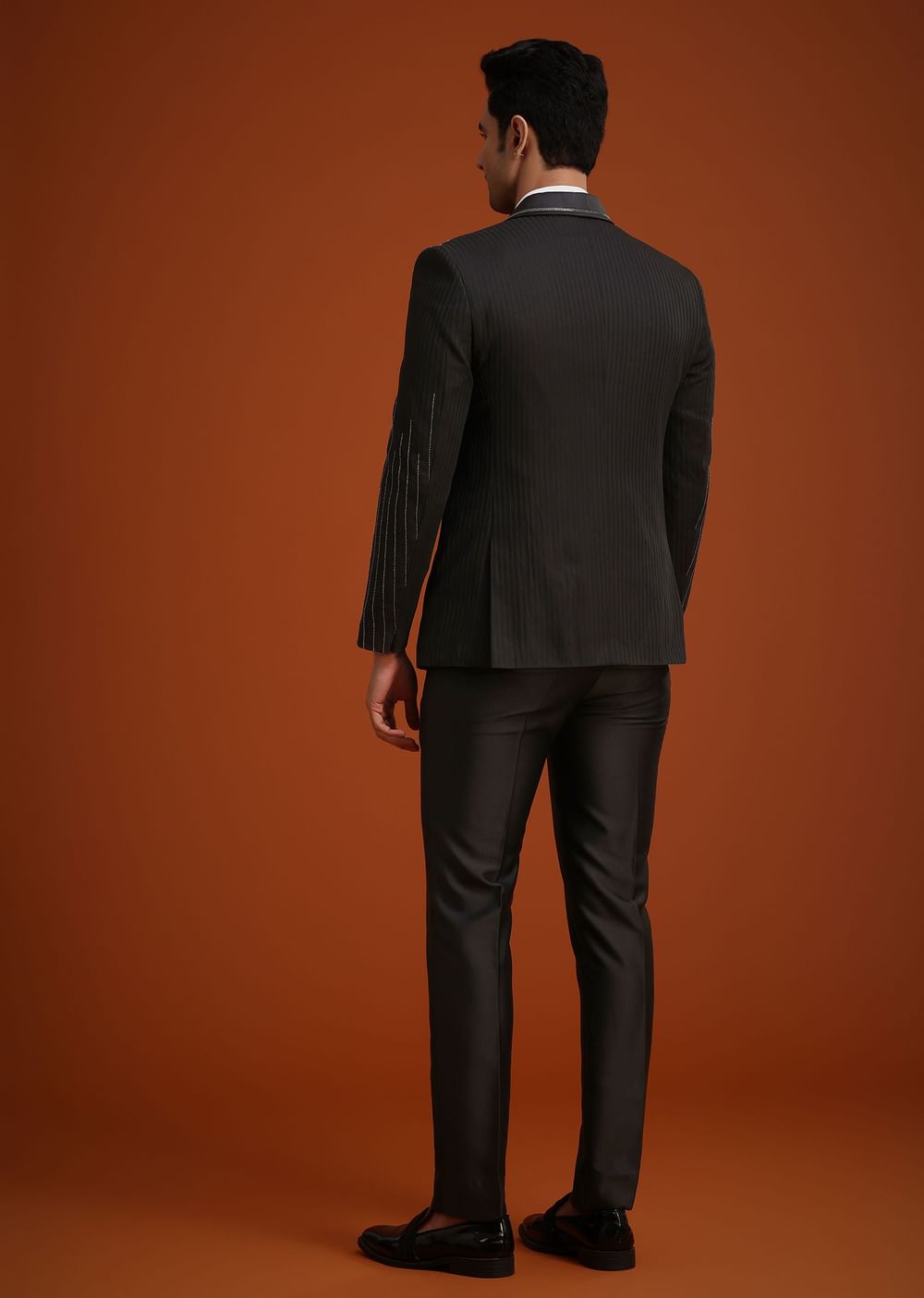 Black Rayon Tuxedo Set With Stone And Cutdana Work