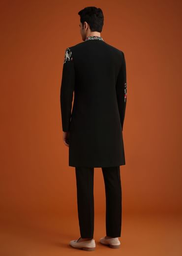 Black Resham Embroidered Indo Western Set