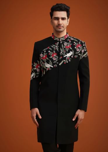 Black Resham Embroidered Indo Western Set