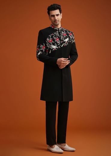 Black Resham Embroidered Indo Western Set