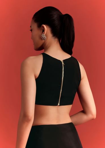 Black Saree In Chinnon With Cutdana Work