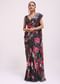 Black Satin Floral Printed Saree With Unstitched Blouse