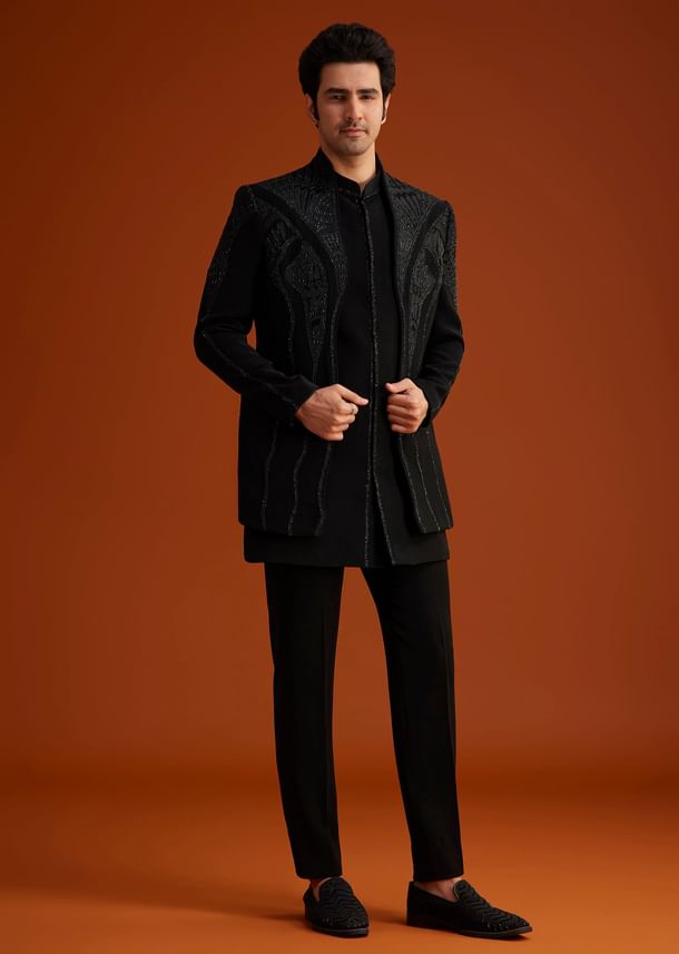 Black Sequin Embroidered Indo Western Set