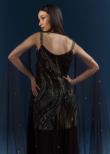 Black Sequins Sharara Suit With Cutdana Embroidery